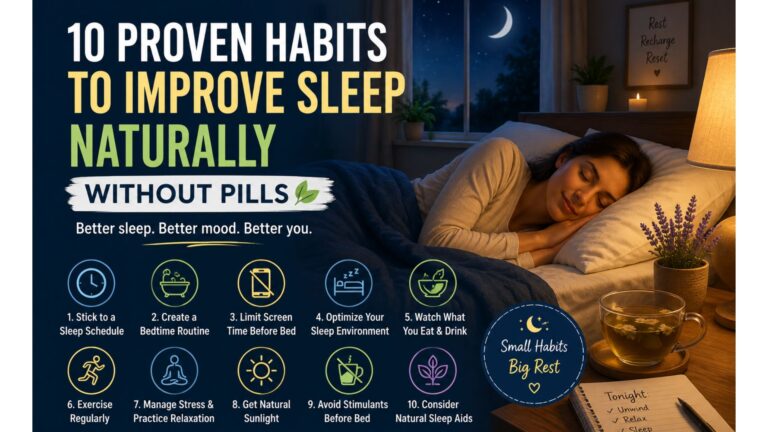 Woman sleeping peacefully in a cozy bedroom illustrating natural habits to improve sleep without pills