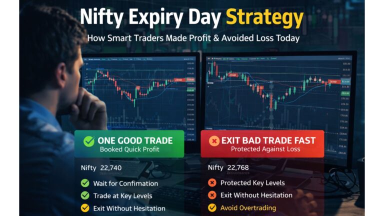Nifty expiry day strategy showing intraday options trading setup with key levels, profit booking, and loss management