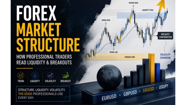 Forex market structure showing liquidity, volatility and breakout analysis