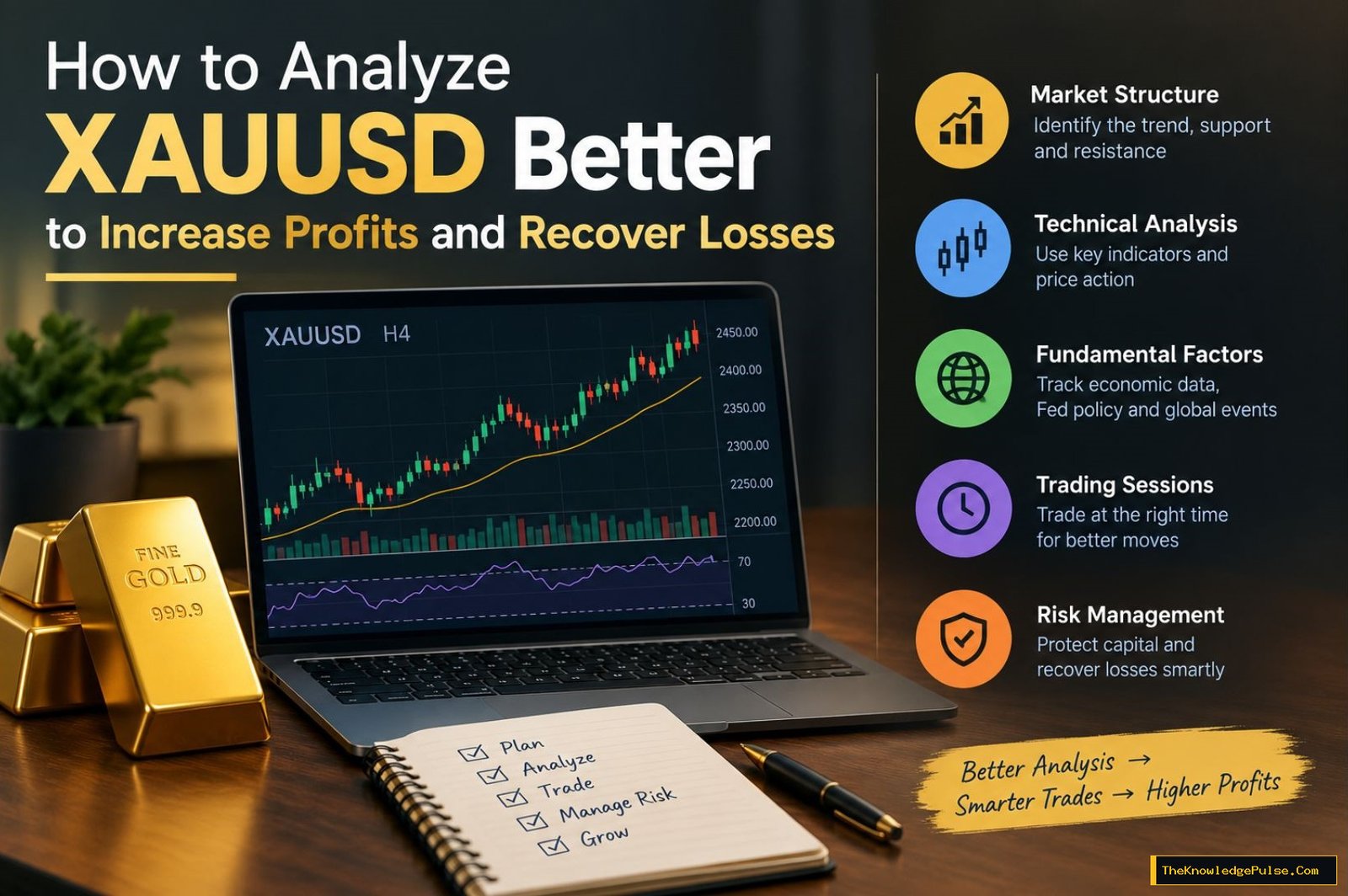 How to analyze XAUUSD using market structure, technical analysis, fundamental factors, trading sessions, and risk management