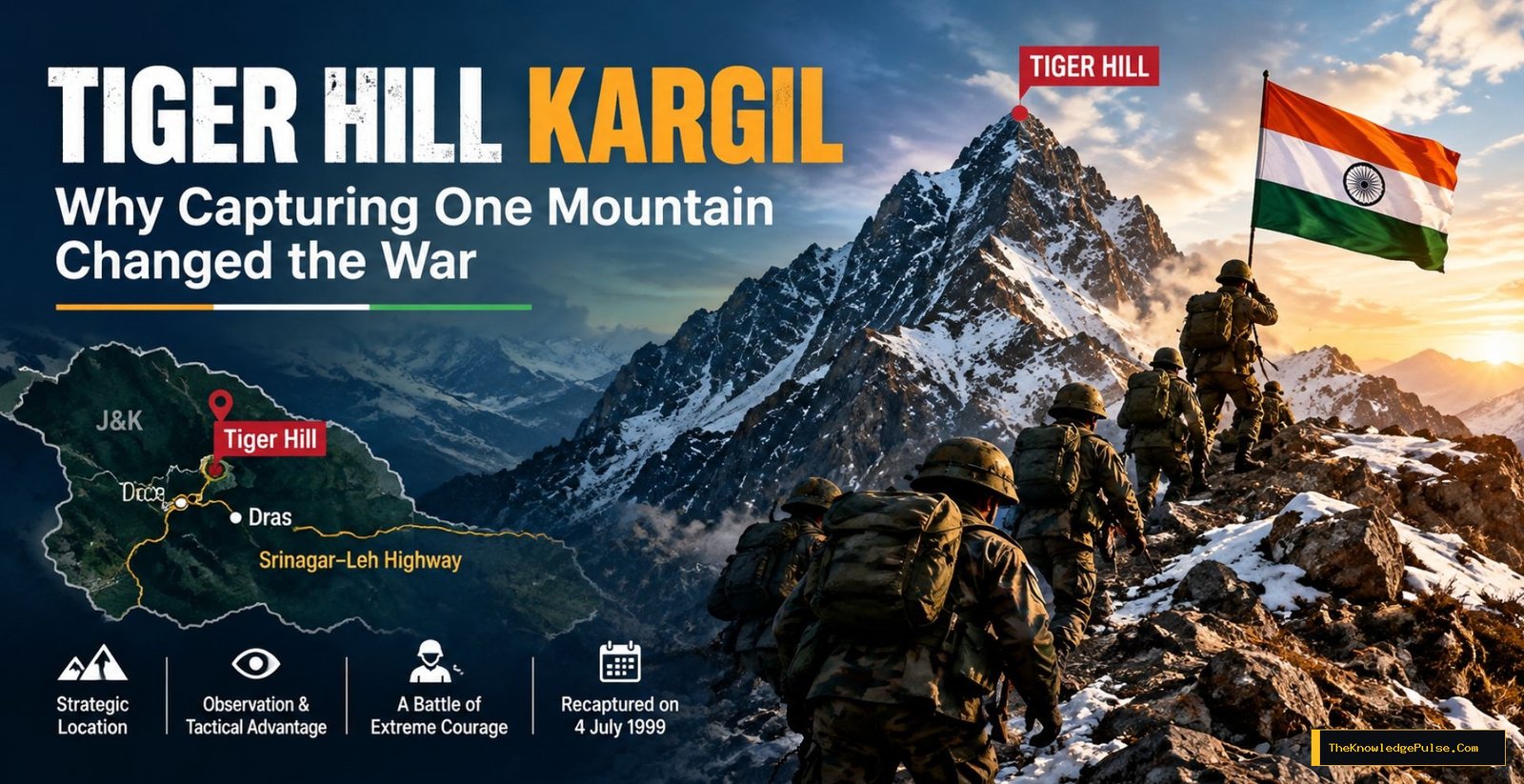 Indian soldiers advancing toward Tiger Hill in the Kargil War